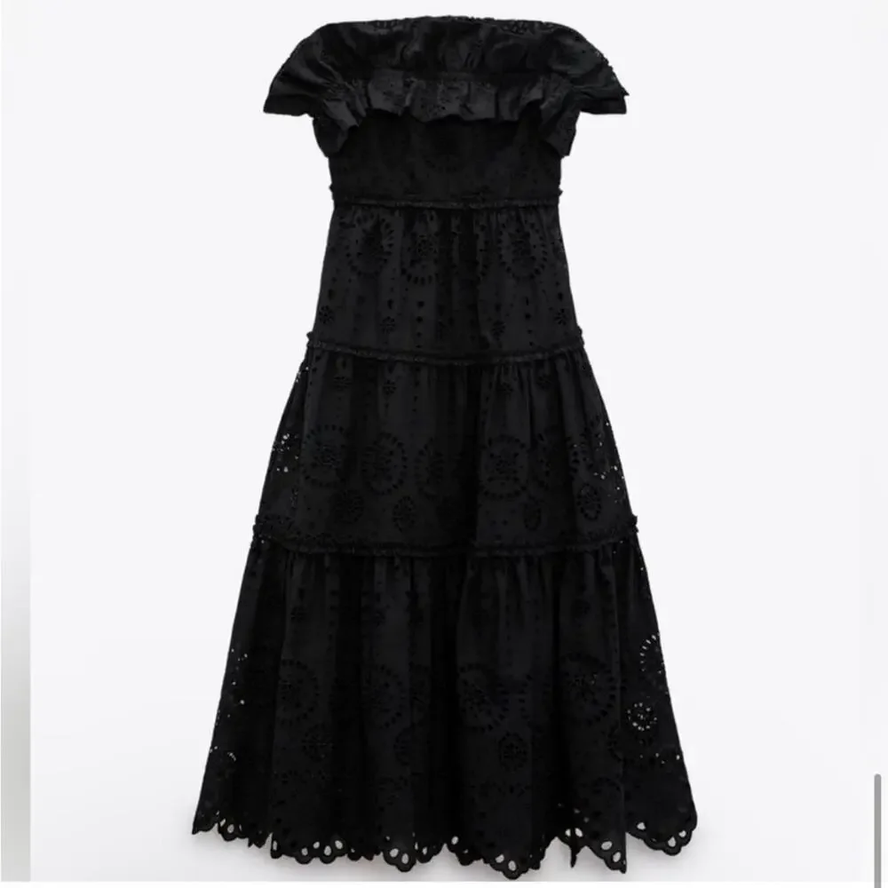 Zara Black Embroidered Dress Size Extra Small XS - Picture 8 of 15